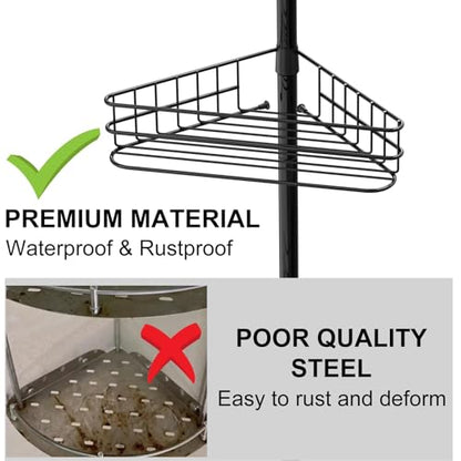 4-Tier Corner Shower Caddy Tension Pole, Adjust Bathroom Organizer Shelves | 76"-110" Adjustable Rustproof Bathroom Shelves, Shelves with Built-In Towel Bars, Space-Saving Design