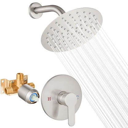 Airuida Shower Faucet Set,8 Inch Brushed Nickel Shower Trim Kit | Round Rainfall Shower Head,Single Handle,Male Threads Rough-in Valve,Wall Mount Bathroom System - color: Nickel, size: 8 Inch