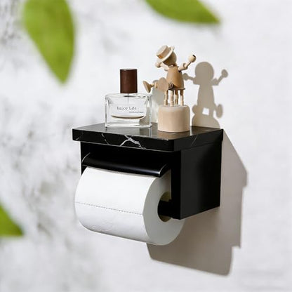 Toilet Paper Holder with Shelf- with Toilet Paper Cutting Function, Modern Toilet Paper Holder Wall Mounted for Bathroom Washroom (Marble Black&Black, Single) - color: Marble Black&black, size: Single