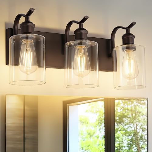 3 Light Bathroom Vanity Light, Morden Bathroom Lighting Fixtures Over Mirror Oil Rubbed Bronze Wall Light Fixtures with Clear Glass Shade ZCVL01ORB-3 - color: Oil-Rubbed Bronze & Clear Glass, size: 3 LIGHT