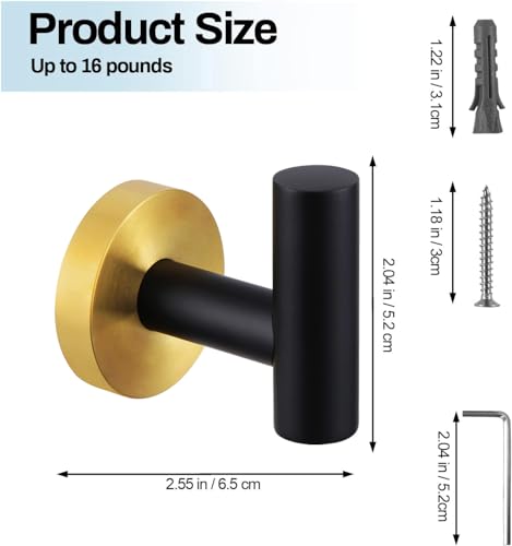 Kruodop Towel Hooks for Bathroom,2 Packs Wall Mount Towel Holder,Blak Gold Matte Wall Robe Hook,Stainless Steel Heavy Duty Door Hanger Towel Hook for Kitchen, Bedroom,Hotel,Pool,Coats - color: 2pcs blackgold