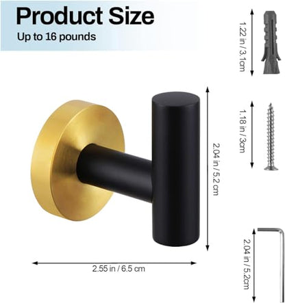 Kruodop Towel Hooks for Bathroom,2 Packs Wall Mount Towel Holder,Blak Gold Matte Wall Robe Hook,Stainless Steel Heavy Duty Door Hanger Towel Hook for Kitchen, Bedroom,Hotel,Pool,Coats - color: 2pcs blackgold