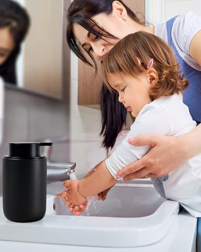 BosilunLife Lotion Pump Dispenser for Kitchen, Bathroom Countertop | Matte Black Soap Dispenser Bathroom Ceramic Dish Liquid Soap Dispenser - color: Black