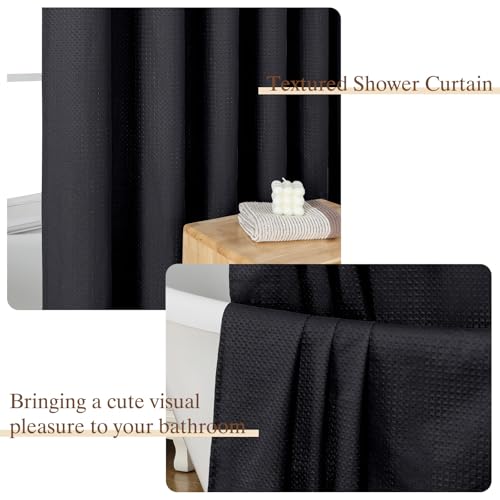 Aiyufeng Black Shower Curtains for Bathroom，Dot Like Embossed Textured Waterproof Soft Polyester Cloth Shower Curtain，Hotel Spa Machine Washable，72Wx72L - color: Black, size: 72"W x 72"L (Pack of 1)