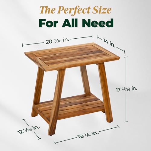 Bme Premium Teak 2-Tier Shower Bench, Space-Saving Multifunctional Wooden Shower Shelf, Easy Install with Anti-Rust Hardware & Adjustable Leveler - style: Teak Shower Bench