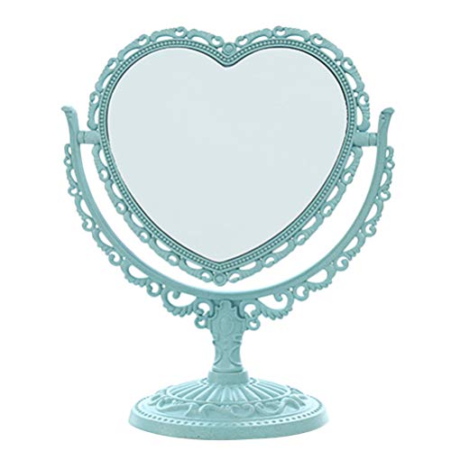 Lurrose Aesthetic Heart Shape Vanity Mirror Double Sided Makeup Mirror with 360 Degree Table Mirror with Stand for Bathroom, Bedroom (Blue) Heart Shaped Mirror
