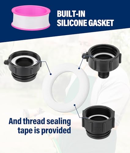 3 Sizes 3-in-1 IBC Tote Hose Adapter 2.44" Fine, 2" Fine and 2" Coarse Thread, 275-330 Gallon Water Tote Tank Hose Adaptor, Faucet Adapter for Garden Hose Connector