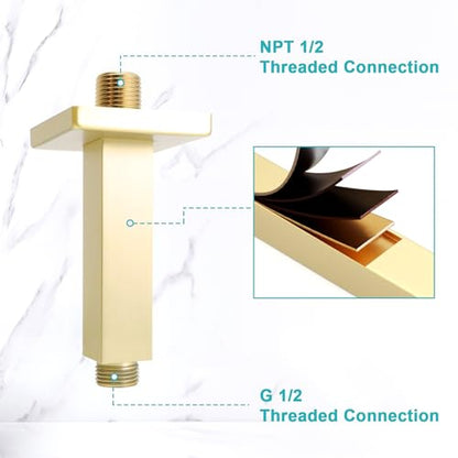 Enga Square Shower Arm with Flange, 3 Inches Ceiling Mount Replacement Rain Shower Head Straight Arm, Brushed Gold - color: Brushed Gold, style: 3 Inch