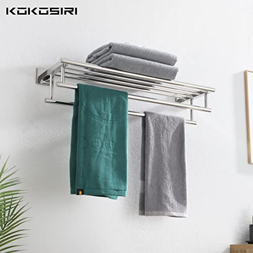 KOKOSIRI Bathroom Towel Rack Towel Holder 20 Inch Towel Shelf with Double Towel Bars Wall Mounted SUS 304 Stainless Steel, Polished Chrome, B6005CH-L20 - color: Polished Chrome, size: 20 Inch