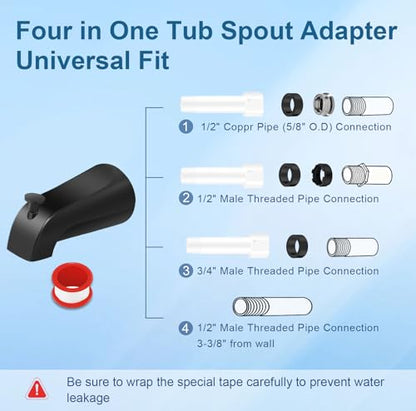 Universal Tub Spout for 1/2" Copper Pipe, 1/2" IPS and 3/4" IPS, Bathtub Faucet with Diverter and Adapter and Hex Wrench (Matte Black) - color: Matte Black