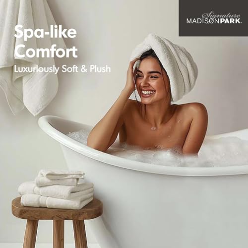 Madison Park 800GSM 100% Cotton Bathroom Bath Towel Set of 8, Cream | Long Staple, Highly Absorbent, Durable Hotel Spa Quality, Quick Dry, Double Stitched Hems, Lint Reducing, OEKO-TEX Certified - color: Cream, size: Multi-Sizes
