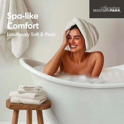 Madison Park 800GSM 100% Cotton Bathroom Bath Towel Set of 8, Cream | Long Staple, Highly Absorbent, Durable Hotel Spa Quality, Quick Dry, Double Stitched Hems, Lint Reducing, OEKO-TEX Certified - color: Cream, size: Multi-Sizes