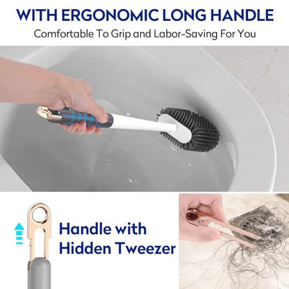 Toilet Bowl Cleaning Set - Silicone Brush with Holder, Deep Cleaning Scrubber - Light Gray - color: Light Gray