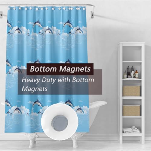 Shower Curtain Liner 72 x 72, Plastic Green Waterproof 4G Lightweight Shower Liner for Bathroom, with Grommets Holes and 3 Heavy Duty Magnetic Weights - color: Blue Bottomed Dolphins