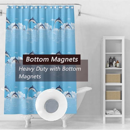 Shower Curtain Liner 72 x 72, Plastic Green Waterproof 4G Lightweight Shower Liner for Bathroom, with Grommets Holes and 3 Heavy Duty Magnetic Weights - color: Blue Bottomed Dolphins