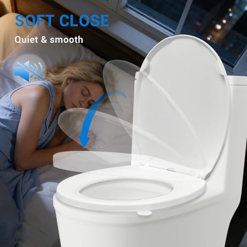 KHE Round Toilet Seat 16.5 Inch, White | Soft Close Toilet Seat with No-Touch Handle, Quick Release for Easy Cleaning, Non-Slip Bumpers, Durable PP - size: Round 16.5''