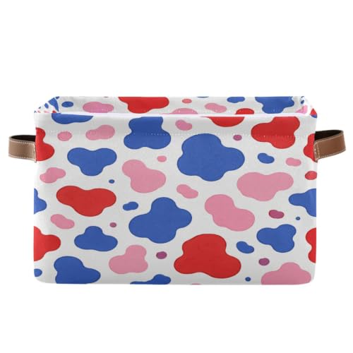 Red Pink Blue Cow Pattern Storage Baskets 1 Pack | Collapsible Open Home Storage Bin with Handle for Home Bedroom Cloth