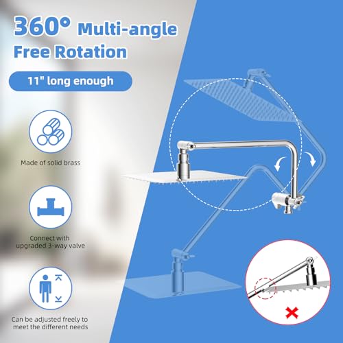 8" Metal Rainfall Shower Head with 10-Mode Handheld, Chrome | NSF/ANSI/CAN 372 Certified, High Pressure Showerhead Combo with 11" Adjustable Shower Arm, 71" Hose, Shower Head Holder - color: Chrome, style: Square 8"