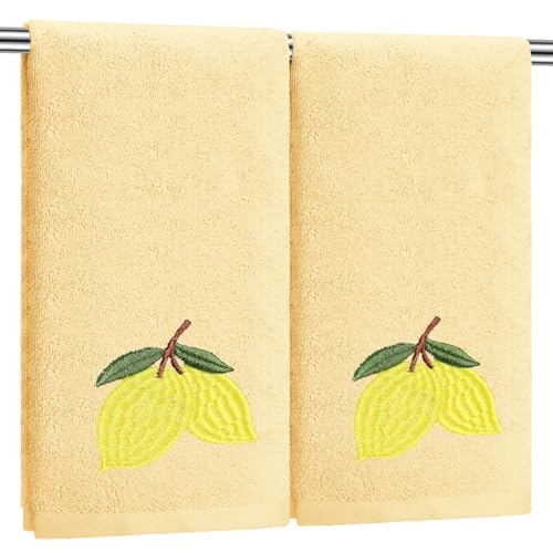 SmoothNovelty 2 Pcs Lemon Hand Towels Lemon Yellow Bathroom Decor 14x29 Inch Embroidered 100% Cotton Soft Absorbent Spring Summer Decorative Hand Towels for Bathroom Kitchen - style: Lemon