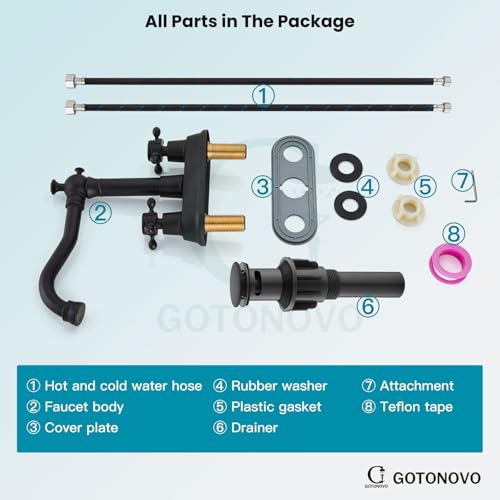 gotonovo 4 Inch Centerset Bathroom Faucet 2 Cross Handles Deck Mount 2 Hole Lavatory Vanity Utility Mixer Tap with Water Supply Hoses and Pop Up Drain RV Farmhouse, Matte Black - color: Matte Black