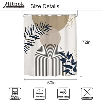 Mid Century Boho Abstract Gold Leaves Brown Bathroom Shower Curtain Set | Beige Tan look; 60"W x 72"L. waterproof HD print, quick-dry fabric and free hooks for easy setup. - color: A-03gray, size: 60"W x 72"L (Pack of 1)