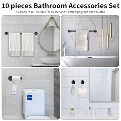 Newfun 10-Pieces Matte Black Bathroom Hardware Set 24 Inch | Includes 24 Inch Towel Racks for Bathroom Wall Mounted, Toilet Paper Holder, Towel Hooks, Towel Rings for Bathroom Wall - color: Matte Black-ring