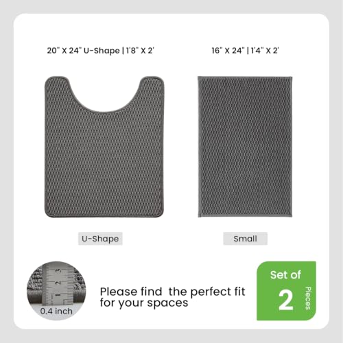 TYUU Bath Mat Set 2 Piece, Bathroom Rugs Non Slip Washable & Toilet Mat | Non Slip Quick Dry Absorbent Low Pile Bathroom Mats, Washable Bath Rugs 2 Pc: 16x24 Mat & Toilet Mat 20x24 in. Dark Grey - color: Dark Grey, size: 16"x24" + 20"x24" U Shape
