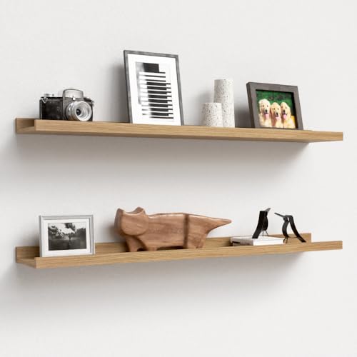 Boswillon Floating Shelves Set of 2, Long Wall Shelf with Lip, 36in, Oak | Display Ledge Shelf for Room Wall, Wall Decor Shelves for Bathroom, Living Room, Bedroom, Kitchen, Nursery Room, Rustic, Wood - color: Oak, size: 35.4 in
