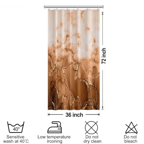Brown Marble Stall Waterproof Shower Curtain 36x72 inches | RV Small Shower Curtain Set for Bathroom, Abstract Modern, Machine Washable, Easy to Install with Hooks, Ombre White Brown - color: Brown, size: 36"W x 72"L (Pack of 1)