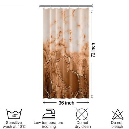 Brown Marble Stall Waterproof Shower Curtain 36x72 inches | RV Small Shower Curtain Set for Bathroom, Abstract Modern, Machine Washable, Easy to Install with Hooks, Ombre White Brown - color: Brown, size: 36"W x 72"L (Pack of 1)