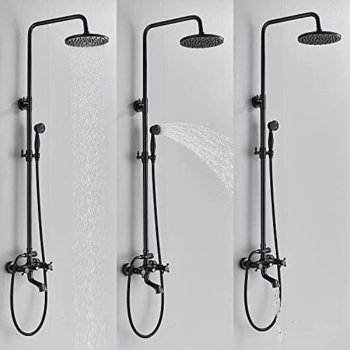 NeierThodore Oil Rubbed Bronze Shower Faucet Set Complete Shower System 8 Rain Shower 2 Cross Knobs Wall Mounted Mixer Bathroom Shower Tub Tap Bathroom Fixtures Wall Mount - color: Oil Rubbed Bronze, size: 8 Inch 3 Modes