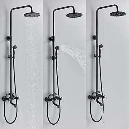 NeierThodore Oil Rubbed Bronze Shower Faucet Set Complete Shower System 8 Rain Shower 2 Cross Knobs Wall Mounted Mixer Bathroom Shower Tub Tap Bathroom Fixtures Wall Mount - color: Oil Rubbed Bronze, size: 8 Inch 3 Modes