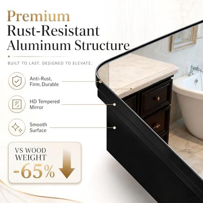16x24 Medicine Cabinet with Mirror, Aluminum Bathroom Wall Organizer, Pre-Assembled, Center Partition for Tall Bottles, 6 Adjustable Shelves, Soft-Close, Recessed/Surface Mount, Matte Black - size: 16" x 24"
