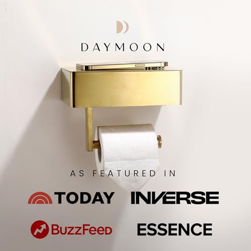 Day Moon™ - Toilet Paper Holder with Shelf - Modern Roll Holder for Bathroom - 1 Pack - Wall Mount - with Storage, Gold - color: Gold