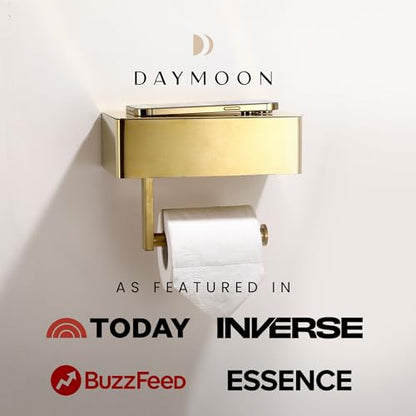 Day Moon™ - Toilet Paper Holder with Shelf - Modern Roll Holder for Bathroom - 1 Pack - Wall Mount - with Storage, Gold - color: Gold