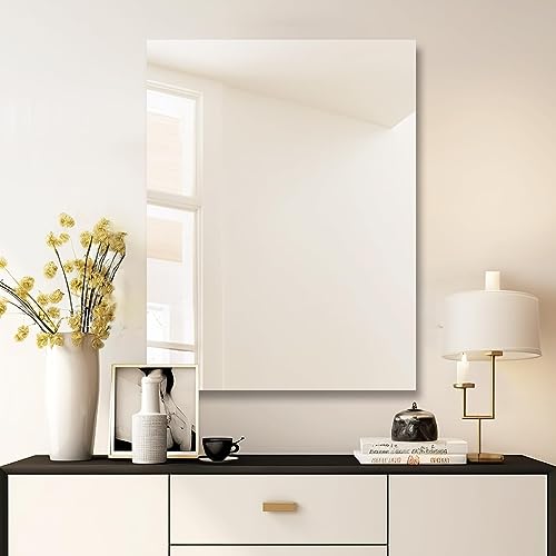 Bathroom Vanity Mirror 28" x 36", Frameless Mirror with Polished Edge, Hangs Horizontally or Vertically. Upgraded Shatterproof Bathroom Mirror for Wall. | Modern Wall Mount Vanity Mirror, Hangs Horizontally or Vertically, for Over Sink, Living Room, Bedro