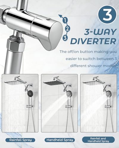 Shower Head with Handheld,High Pressure Chrome Slide Bar ShowerHead | Regaderas Para Shower,11.8" Rectangular,Rain Shower Head,Dual Shower Head,Bathroom Decor,Extension Arm,5 Spray Mode - color: C-Chrome, style: Rectangular 12"