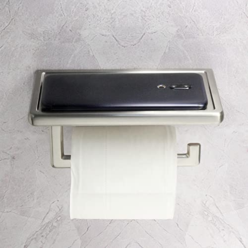 Toilet Paper Holder for Bathroom Solid ZINC Alloy Material and Superior Hotel Style Tissue Roll Holder with Cell Phone Storage Nickel Finish D500091BN - color: Brushed Nickel
