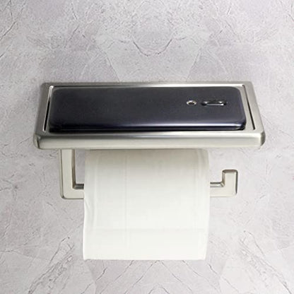 Toilet Paper Holder for Bathroom Solid ZINC Alloy Material and Superior Hotel Style Tissue Roll Holder with Cell Phone Storage Nickel Finish D500091BN - color: Brushed Nickel