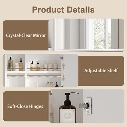 ChooChoo Bathroom Wall Mirror Cabinet, Medicine Cabinet with Storage Shelf | Over The Toilet Storage Cabinet, Adjustable Shelf, 6.3 x 21.6 x 24 Inches, White - color: White