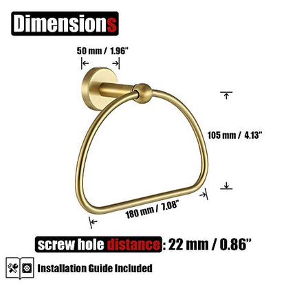 JQK Towel Ring Light Gold, Stainless Steel Half Ring Towel Holder for Bathroom, 7 Inch Brushed Golden Wall Mount, TR160-BG - color: Gold