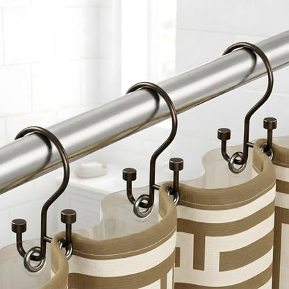 Bathway 12-Pack Double Shower Curtain Hooks, Rust-Resistant Metal Shower Curtain Rings with High-Low Design to Separate Liner & Curtain, Smooth Glide, Bronze - color: Bronze