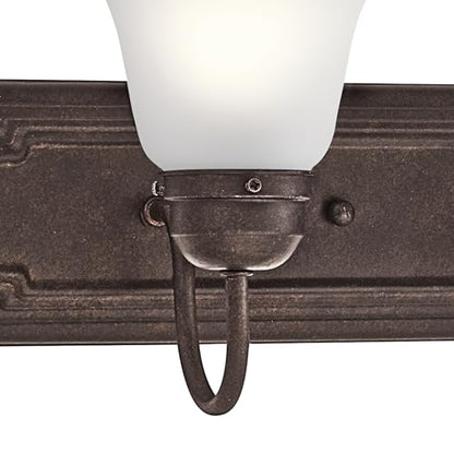 Kichler 5-Light Bathroom Vanity Light, Tannery Bronze | Damp-rated vanity light with satin etched glass (36" x 8" x 5"), 5339TZS - color: Tannery Bronze, size: 36"