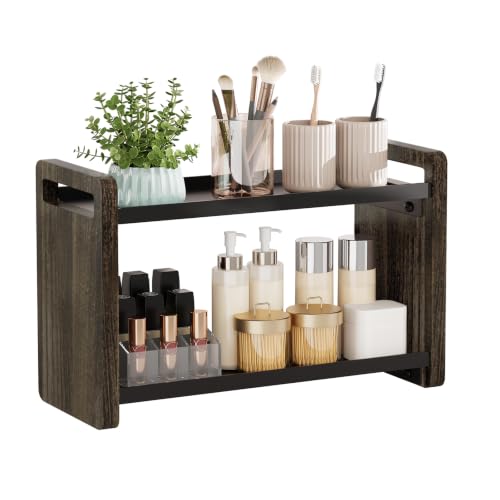 Bathroom Counter Organizer, Bathroom Sink Organizer, Vanity Shelf | Bathroom Organizers and Storage, Bathroom Countertop Organizer, Counter Shelf, Cologne Stand, Perfume Stand, Bathroom Decor - color: Brown 2 Tier
