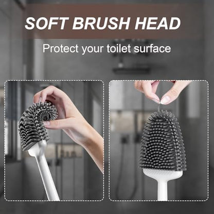 Silicone Toilet Brush, Ventilation Slots Holder 1 Pack Pearl White | Flexible Bristles Flat Head for Rim, Hair Tangle-Free, Easy to Clean, Compact Design, Rustproof Handle, for Toilet/Sink/Tub - color: White