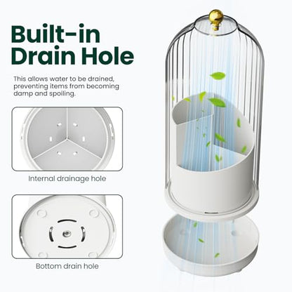 Toothbrush Holders with Cover, Rotating Toothbrush Holder, with Dustproof Transparent Cover and Drainage, Multi-Purpose Storage for Bathrooms, Makeup Brushes, for Students, Office & Vanity Use
