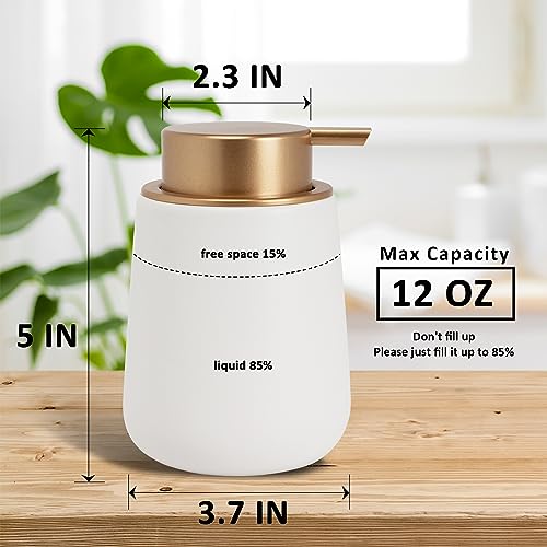 Soap Dispenser Ceramic with Easy-to-Press Pump Hand Lotion Liquid Dispenser for Shampoo Bathroom Kitchen 12 oz - color: Whitemattegold