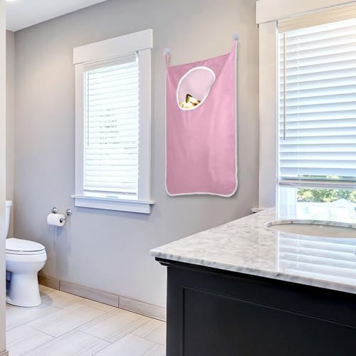 1PC Pink Hanging Laundry Hamper Bag Over the Door Laundry Hamper Wall Hamper Large Dirty Clothes Hamper with Stainless Steel Hooks 29.5x20Inch - color: Pink, size: 1 PC