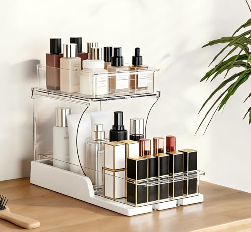 Attelite Makeup Organizer 2-Tier Makeup Storage Cosmetics Organizer with 180° Rotating Design Sturdy durable Versatile Perfume Vanity Organizer for Countertops, Bathrooms, Office Supplies,and Dressers - size: 1 pack