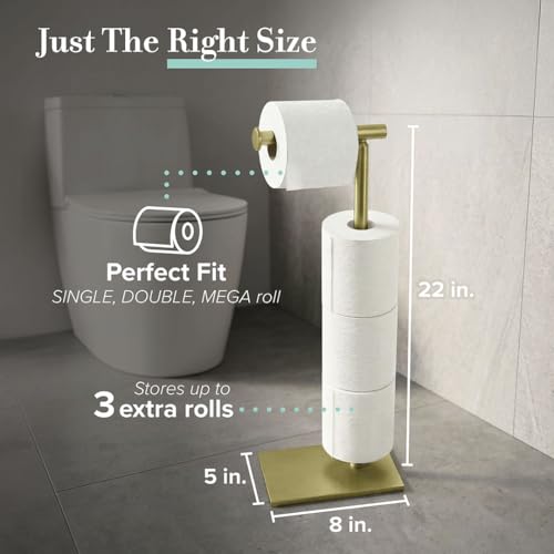 Gatco 1443B, Modern Rectangle Base Freestanding Toilet Paper Holder with Storage, 21.13”H, Brushed Brass - color: Brushed Brass, 21.13"h